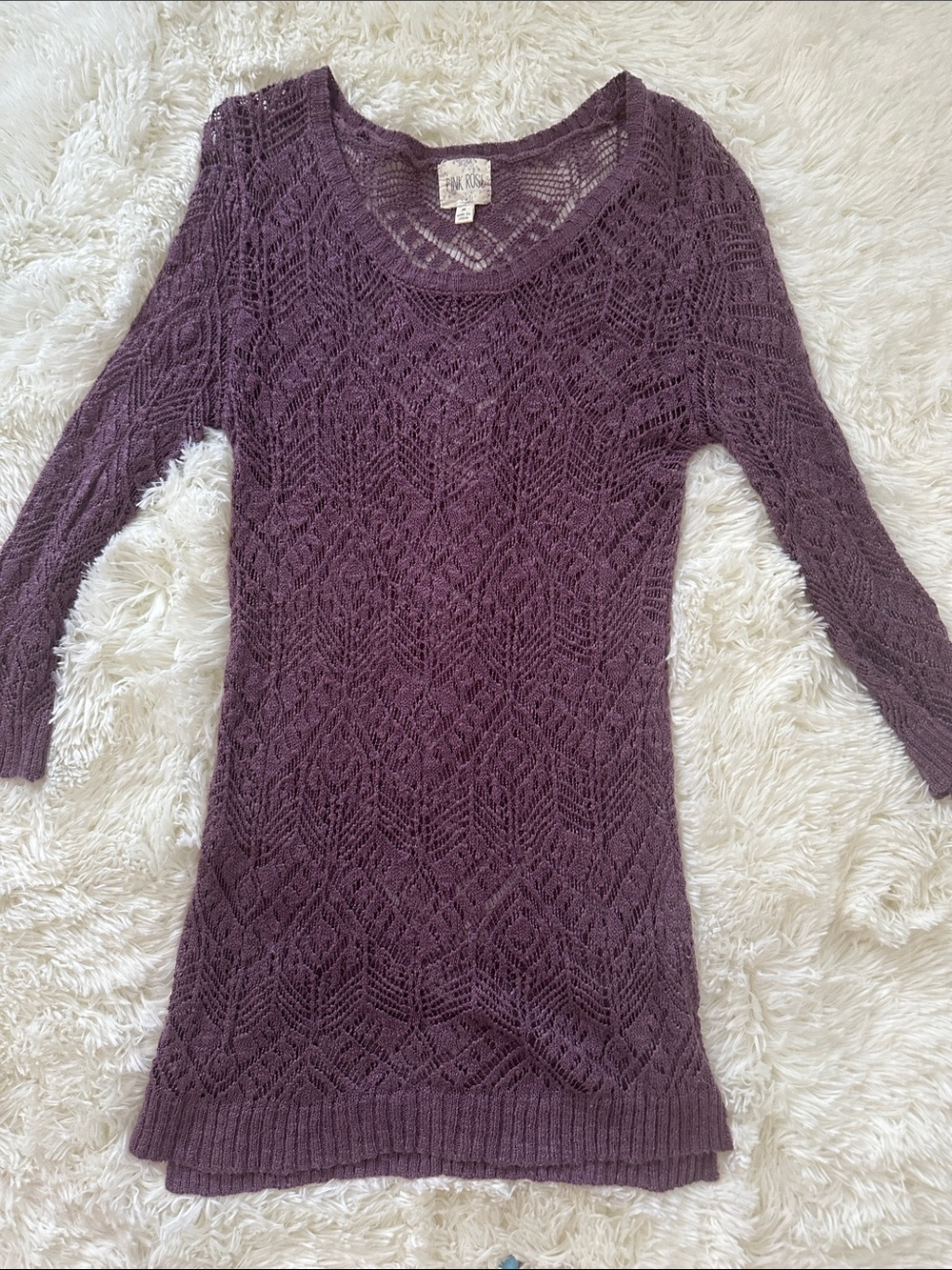 Pink Rose Plum Open-Knit Scoop Neck Longline Sweater